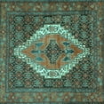 thumbnail image 1 of Ahgly Company Indoor Square Medallion Turquoise Blue Traditional Area Rugs, 4' Square, 1 of 4