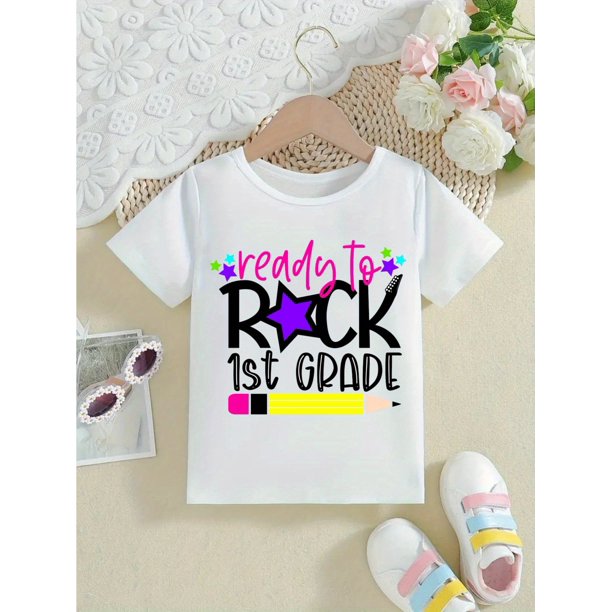 Kids First Grade Celebration Shirt - Ready to Rock 1st Grade Graphic Tee with Stars - Funny Back to School Outfit for & - Soft Everyday School Wear - Machine Washable First of School Clothes