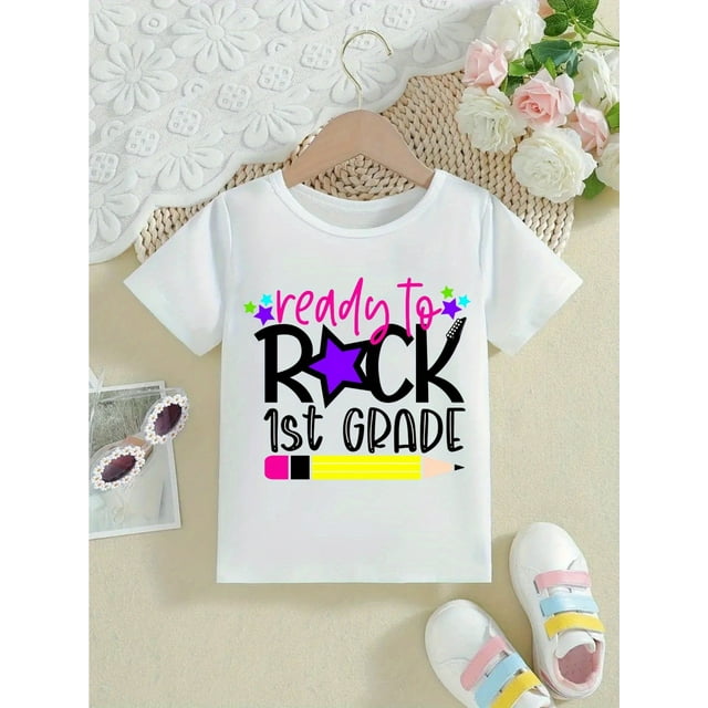 Kids First Grade Celebration Shirt - Ready to Rock 1st Grade Graphic Tee with Stars - Funny Back to School Outfit for & - Soft Everyday School Wear - Machine Washable First of School Clothes