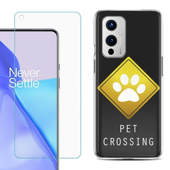 Slim-Fit TPU Phone Case Compatible with OnePlus 9 5G, with Tempered Glass Screen Protector, by OneToughShield ® - Pet Crossing