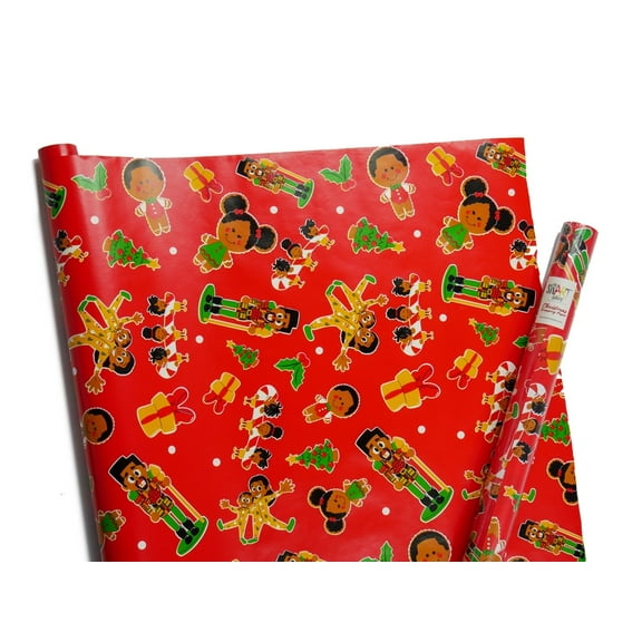December Doodle Days Christmas Gift Wrapping Paper featuring African American characters
