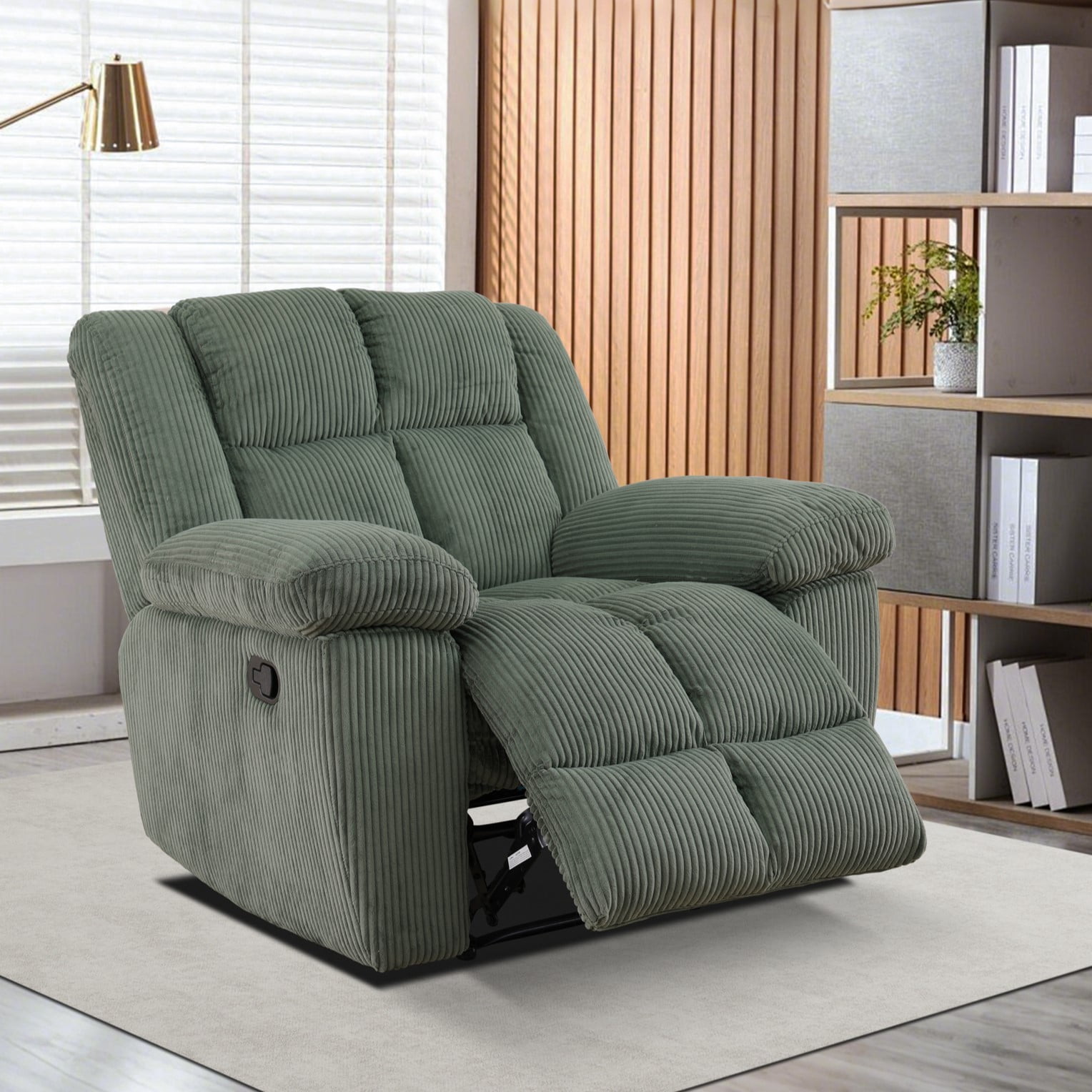 Gewnee Multifunctional Recliner, Corduroy, Adjustable Reclining Angle, Ideal for Living Room, Green