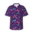 thumbnail image 1 of Balery Bright Purple Butterflies Camisas hawaianas de manga corta para hombre, camisas playeras de corte holgado, camisas de vacaciones con botones,XX-Large, 1 of 7