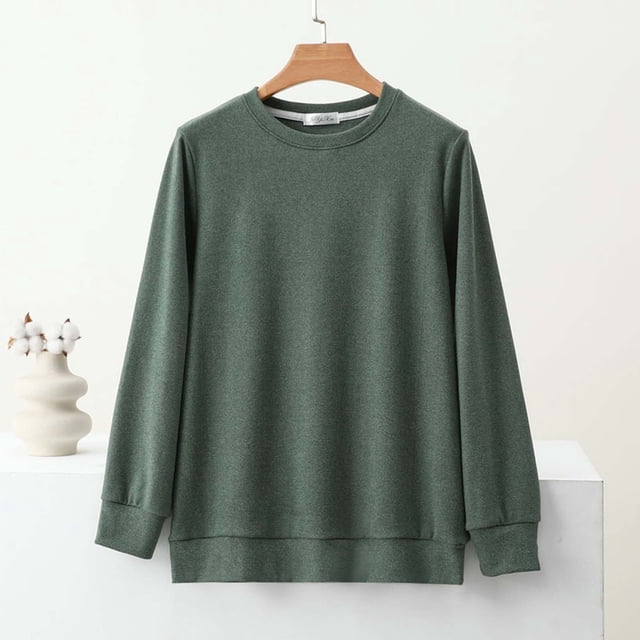Pijama de manga larga para mujer, moda de color liso, manga larga, cuello redondo, ropa de dormir para el hogar, pijamas de poliéster para mujer