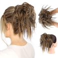 thumbnail image 1 of Postizo de moño desordenado con extensiones de banda elástica de goma Postizo de pelo sintético (moño despeinado, rubio pajizo medio oscuro), 1 of 5