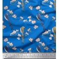 thumbnail image 3 of Soimoi Blue Cotton Voile Fabric Floral & Paradise Whydah Bird Print Sewing Fabric Yard 58 Inch Wide, 3 of 3