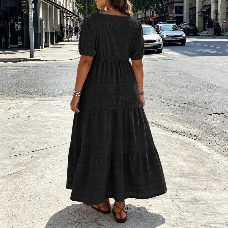Horkkom Maxi Dresses for Women Plus Size Summer Short Sleeve
