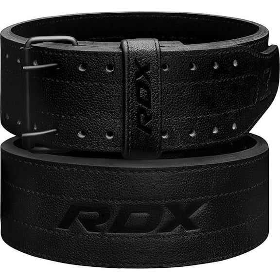 RDX Powerlifting Belt for Heavy Weight Lifting, 10mm 13mm Thick Double Pronged Leather Belt, 4” Lumbar Back Support, Bodybuilding Strength Training Deadlifts Strongman Squats Home Gym, Men Women