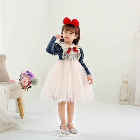 

Girl Princess Pageant Dress Prom Ball Gown Bridesmaid Pageant Gown Wedding Dress Snow White Princess Dress Up Costume with Long Sleeves for Autumn Winter XS (23.62 L / 2-3Y)