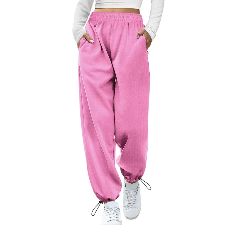 Aayomet Hiking Pants Women Womens Sweatpants with Pockets,Drawstring  Joggers for Women Tapered Active Yoga Lounge Casual Pants,Hot Pink M 