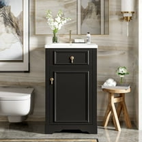 WGYPRIME 20" Bathroom Vanity with Ceramic Sink, Farmhouse Bathroom Vanity Cabinet with Soft Close Door and D Rack, Single Bathroom Cabinet for Small Bathrooms
