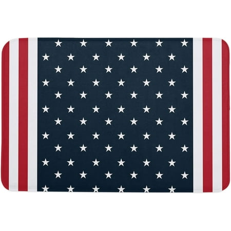 

Independence Day Indoor Door Mat Anti-Skid Memory Foam Floor Mat Absorbent Entrance Rug Easy Clean Washable Doormat for Entryway Patio Front Door Pentagrams and Red White Stripes 24x16 Inch