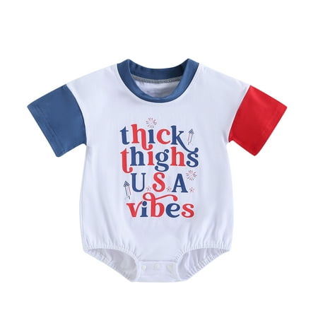 

Independence Day Newborn Baby Jumpsuit Summer Casual Letter Print Short Sleeve Romper for Toddler Boy Girls（0-24Months）