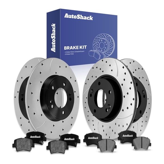 AutoShack Front & Rear Brake Rotors & Ceramic Pads for Kia, Forte 2017 Forte5 2017-2018, FWD L4 2.0L - E-Coated Drilled & Slotted - ShadowGuard