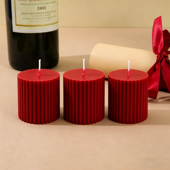 Red Scented Candles 2*2 inch Rose Scent Birthday Luxury Romantic Long Lasting Pillar Large Candles Gift Set for Home Table Dinner Wedding Christmas Decorations - 3 Pack S