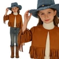 thumbnail image 2 of GJSYRH Girls Suede Fringe Jacket Long Sleeve Boho Tassels Coat Western Cowboys Dress-up Brown 3-4 Years, 2 of 7