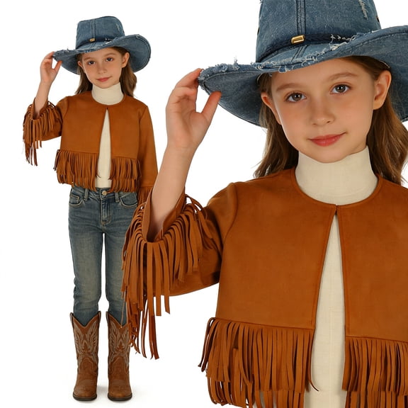 Girls Fringe Suede Jacket Wild Bohemian Festival Party Outerwear