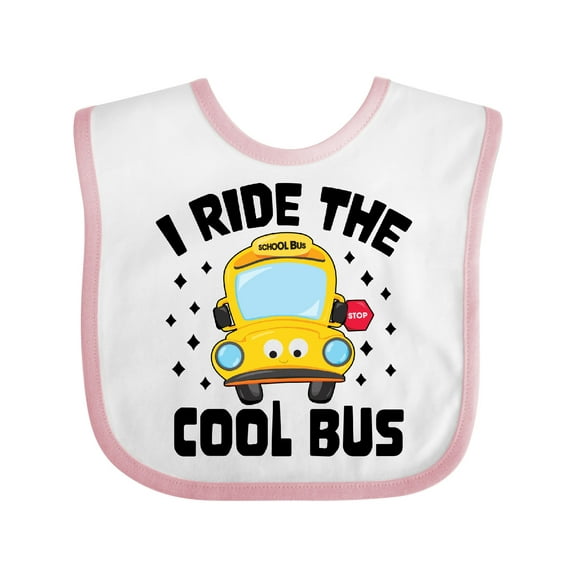 Inktastic I Ride the Cool Bus with Yellow Bus Boys or Girls Baby Bib