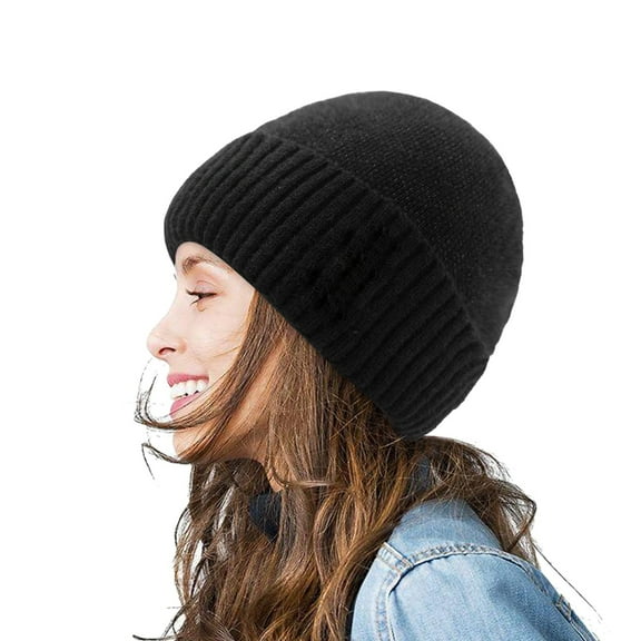 Unisex Color Block Knit Hat, Plush Fleece Lined Winter Beanie for Men Women,Thick Warm Skull Cap for Cold Weather, Outdoor Activities and Daily Use,2025 Winter Stocking Cap with Ear Protection Black