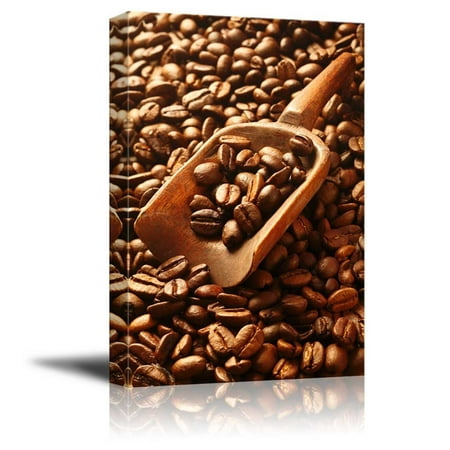 Aromatic Fresh Roasted Coffee Beans with a Wooden Scoop - Canvas Art Wall Decor - 36