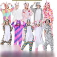 thumbnail image 1 of Pijamas de franela con estrellas y arcoíris Tianma, conjunto de animales, unicornio azul, rosa y coral morado, 1 of 5