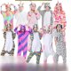 thumbnail image 1 of Pijamas de franela con estrellas y arcoíris Tianma, conjunto de animales, unicornio azul, rosa y coral morado, 1 of 5