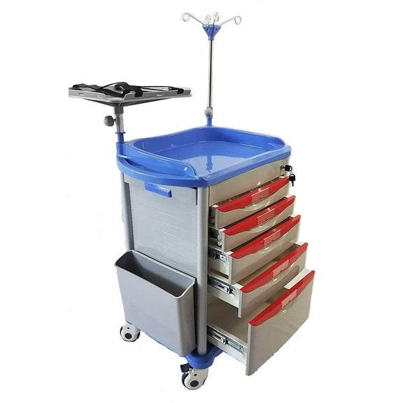 Lite Emergency Crash Cart with Accessory Package and IV Pole