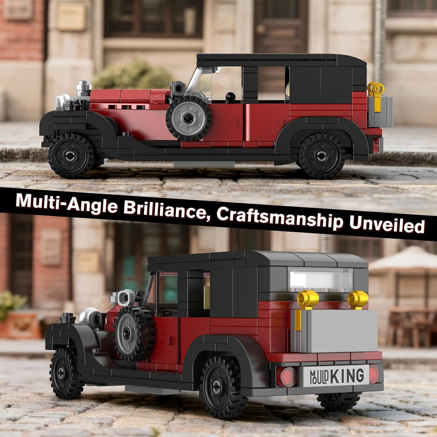 Vintage Car Building Sets, 319+ Pcs MOC Racing Car Building Kit with Display Case, Collectible Vehicle Model Building Blocks Toys