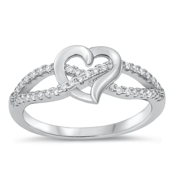 Infinity Heart White Cubic Zirconia Ring .925 Sterling Silver Band Jewelry Female Male Unisex Size 9