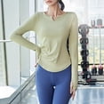 thumbnail image 2 of XIAQUJ Women's Solid Color V Neck Thumb Cover Waist Fold Design Fashion Running Fitness Cycling Wear Yoga Wear Top Long Sleeved T Shirt Shirts for Women 2024 Green L, 2 of 4