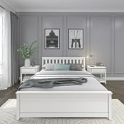 Plank+Beam Queen Bed Frame with Slatted Headboard Solid Wood Platform Bed, No box Spring Needed, White