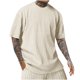 thumbnail image 2 of Playera Elvqul para Caballero sin Estampado Playa Deportivas Algodón Manga Corta Beige Cuello Redondo, 2 of 6