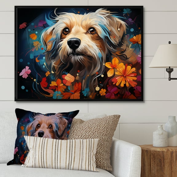 Designart "Pop Art Magic Of Maltese I" Animals Dog Floater Framed Canvas Wall Art