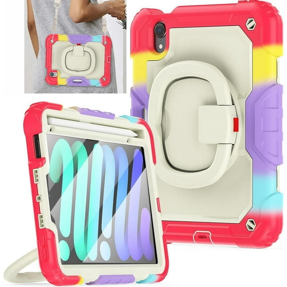 Case for iPad Mini 7 (A17 Pro) 2024 / iPad Mini 6 8.3'' with Screen Protector Pencil Holder [360 Rotating Hand Strap] &Stand, Drop-Proof Shockproof Cover for iPad Mini 7th/6th Generation 8.3"