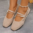 thumbnail image 6 of Women's Square Toe Mary Jane Flats, Solid Color Pearl Strap Bow Flat Shoes, Soft Upper Casual Slip On Shoes for All Seasons, 6 of 10