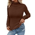 thumbnail image 2 of Wutalume Women's Casual High Neck Fleece Lined Knitted Sweater, Solid Color Loose Warm Top, Winter Pullover for Cold Days and Indoor Comfort,Coffee M, 2 of 8