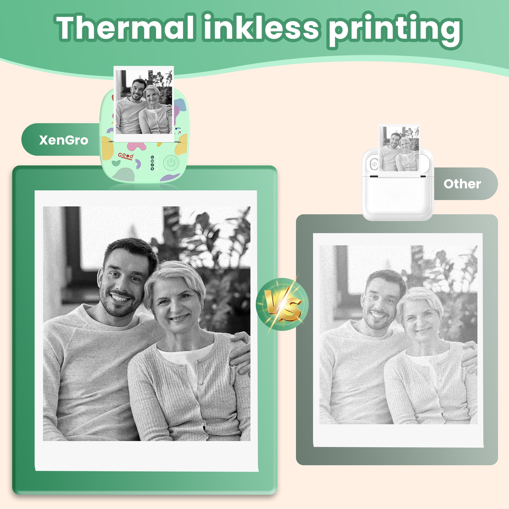 Mini Portable Sticker Printer XenGro, Mini Thermal Printer with 4 Rolls Paper, Bluetooth Inkless Printpods, Pocket Label Maker Suitable for Creative Kids DIY, Diaries, Photos, Study Notes