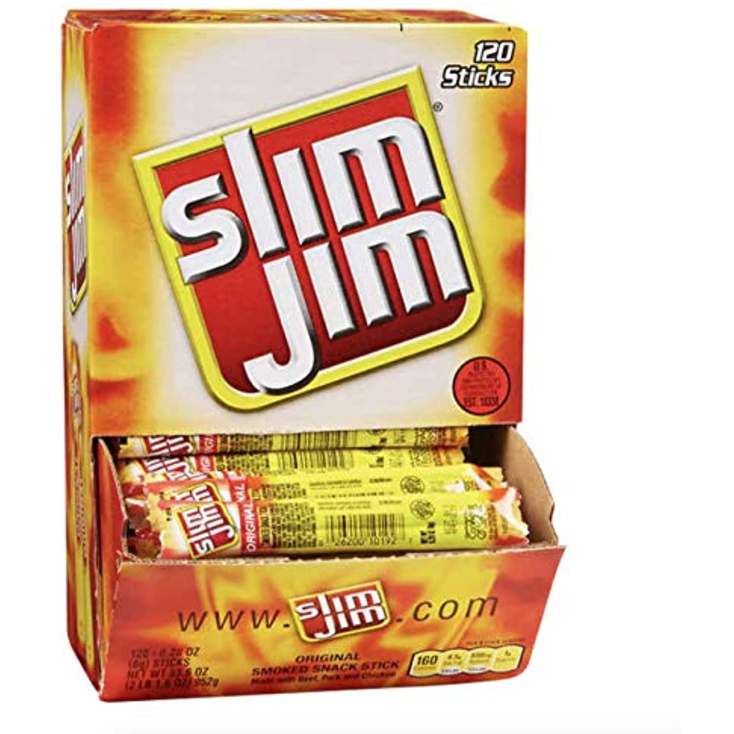 Slim Jim Smoked Snack Stick, Original, 0.28 oz, 120-count