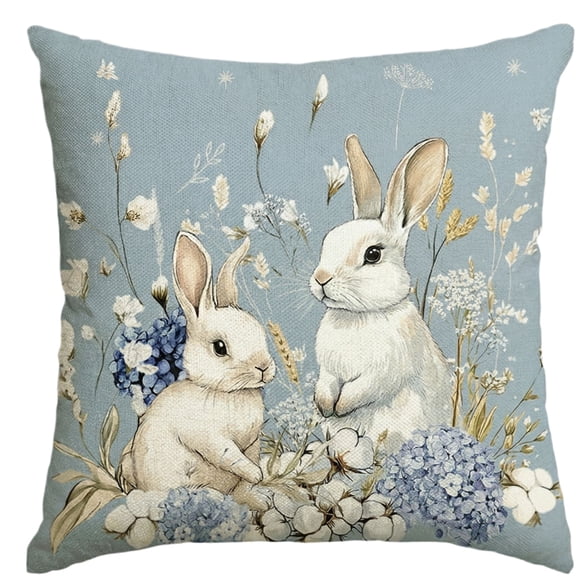 Easter Rabbits Throw Pillow Covers, 18x18 Inch Set of 2 Easter Couch Throw Pillow Covers Bunny Decorations for Indoor, Outdoor
