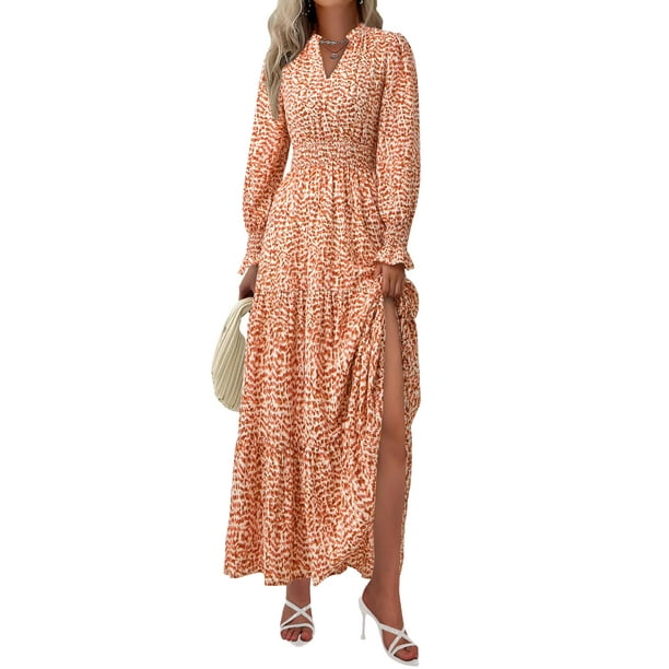 Vestido largo PRETTYGARDEN Floral Naranja para Mujer Primavera 2025
