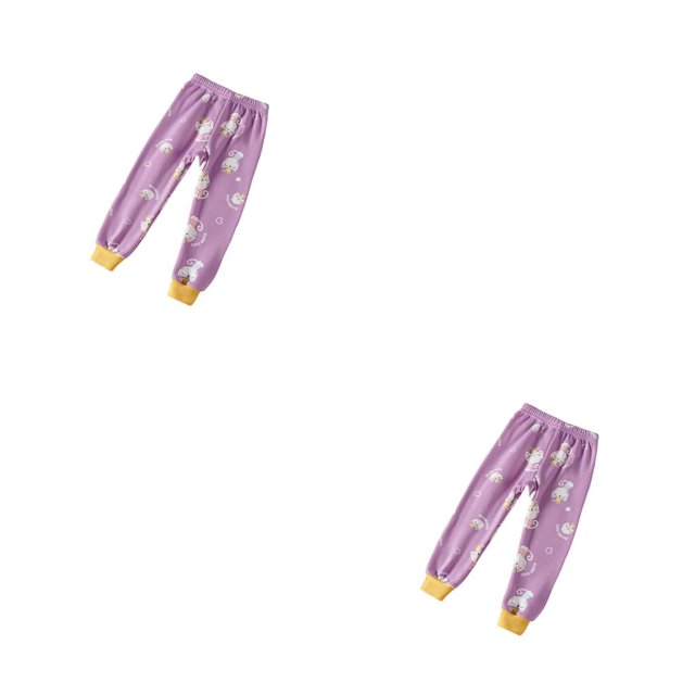 Qarigey Pantalones cálidos elásticos para niños, pantalones para el hogar transpirables a prueba de viento, amigables con la piel, ropa Violeta 100cm 2piezas
