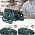 thumbnail image 6 of ELEHOLD for iPhone 13 Mini Case with Ring Holder, iPhone 13 Mini Wallet Case with RFID Blocking Card Holder Wristlet Strap, Magnetic Button Flip Folio Kickstand Shockproof Phone Cover,Green, 6 of 10