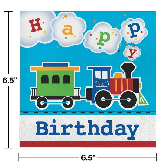 All Aboard Train Birthday Paper Lunch Napkins 16 Count for 8 Guests