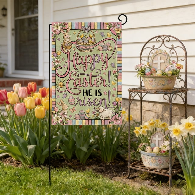 ddioayh Garden Flag Easter Bunny Egg Printed Outdoor Holiday Decoration Weather Resistant Standard Size For Yard Patio Entryway