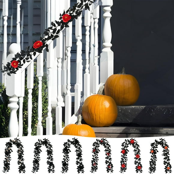 Guirnalda artificial de hojas de rosa de ratán - Enredadera amarilla sintética otoñal de 68,9" para decoración de calabaza de Halloween y Acción de Gracias