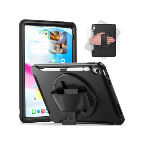 Case for iPad 10th Generation 10.9 Inch 2022 with Pencil Holder,360° Swivel Stand, Hand Strap, Heavy Duty Shockproof Rugged Protective Cover