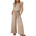 thumbnail image 2 of QATAINLAV Lightning Sales of Today Linen Jumpsuits for Women 2025 Summer Ruffle Sleeves Square Neck Rompers Casual Drawstring Waist Wide Leg Overalls with Pockets Beige XL, 2 of 9