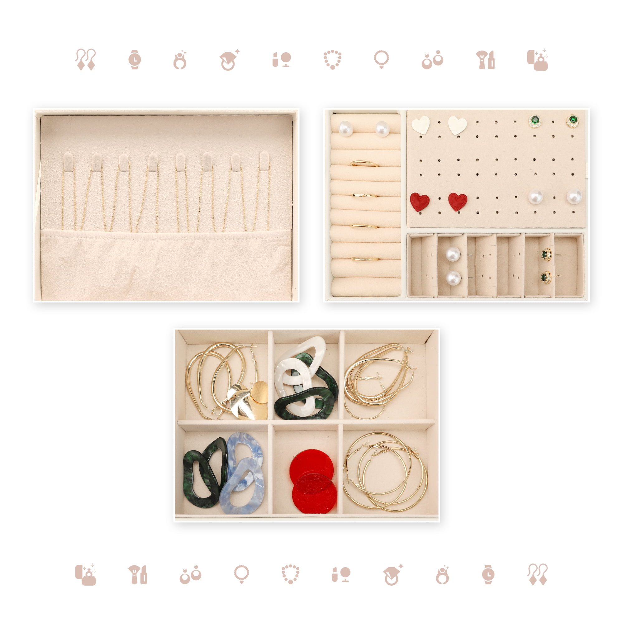 Unique Bargains 2 Layer Jewelry Box PU Leather Jewelry Organizer Case Storage with Drawer White