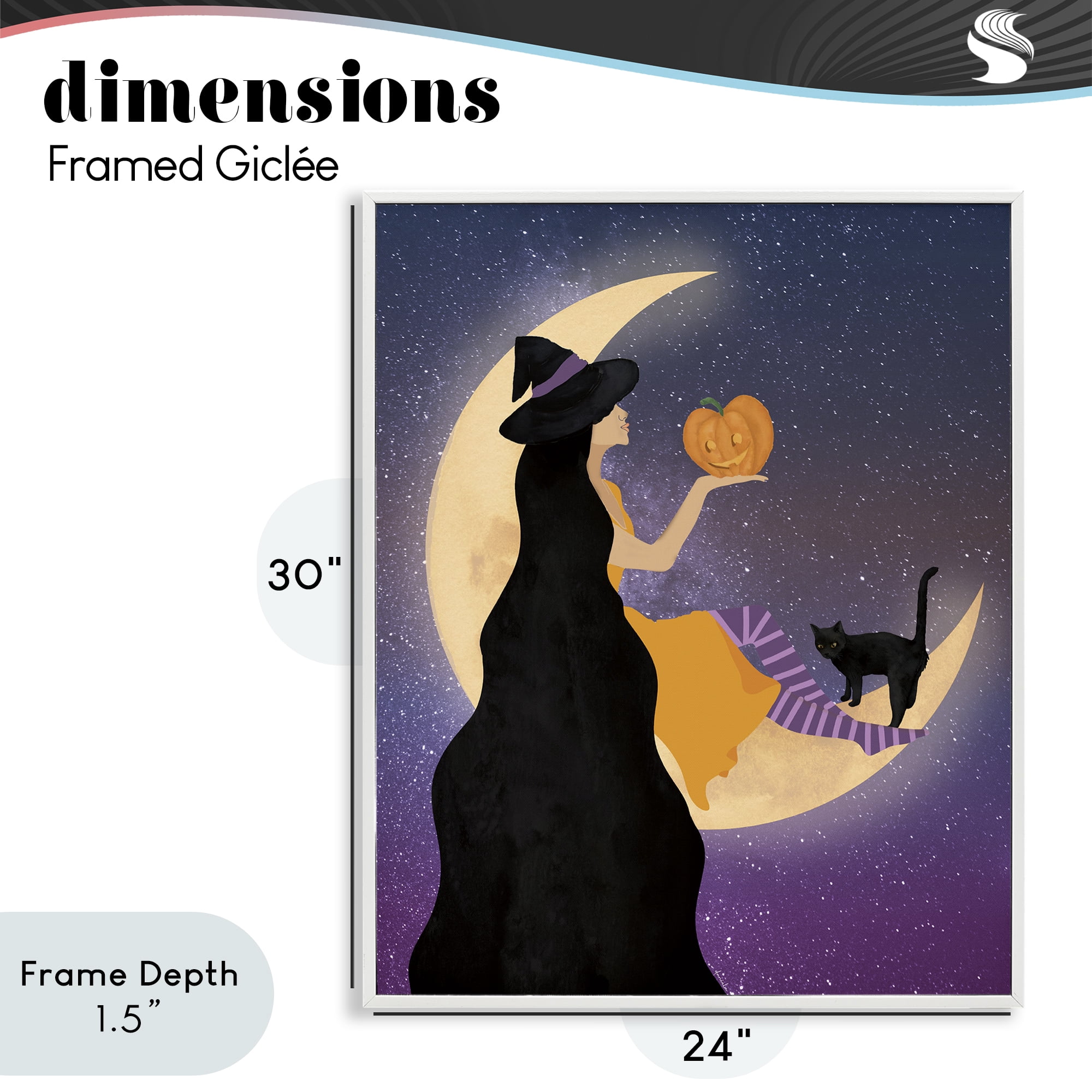 Stupell Industries Moonlit Witch Holding Jack-o-Lantern White Framed Giclee Art, design by Daniela Santiago