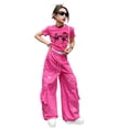 thumbnail image 2 of Cargo Pants for Girls Casual Wide Leg Trousers for Kids with Bow Embroidery Breathable Summer Comfort High Waisted Loose Fit Everyday School Play, 2 of 10
